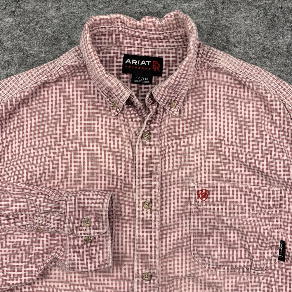 Ariat FR shirt men's XXL red plaid long sleeve cat 2 cotton nylon uniform work